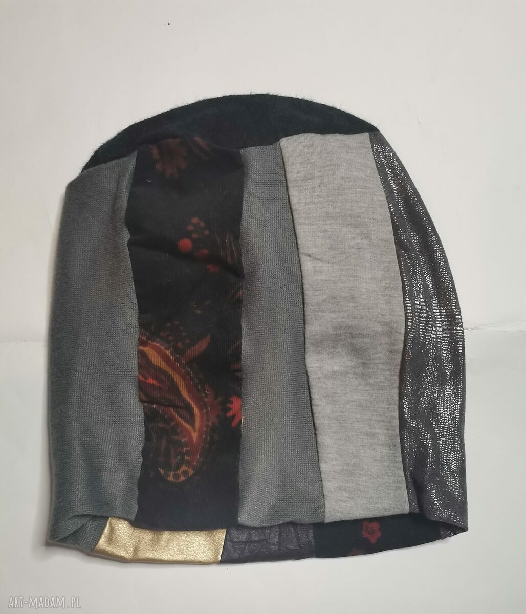 Czapka patchwork w kolorach ziemi na podszewce - rozmiar 56-57 cm