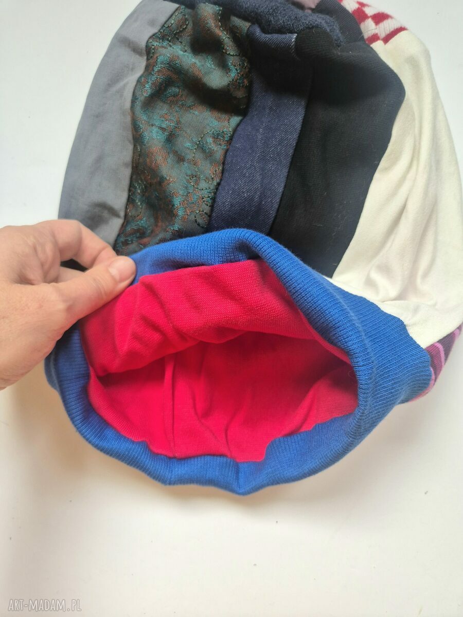 Czapka patchwork „Smerfetka” z podszewką - ręcznie szyta, na co dzień