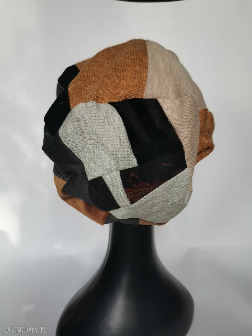 Ręcznie szyta czapka patchwork unisex Smerfetka Folk na podszewce (1 rozmiar)
