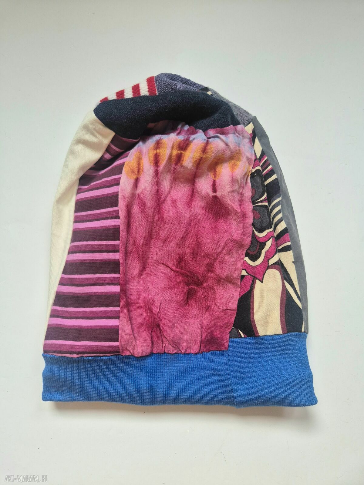 Czapka patchwork „Smerfetka” z podszewką - ręcznie szyta, na co dzień