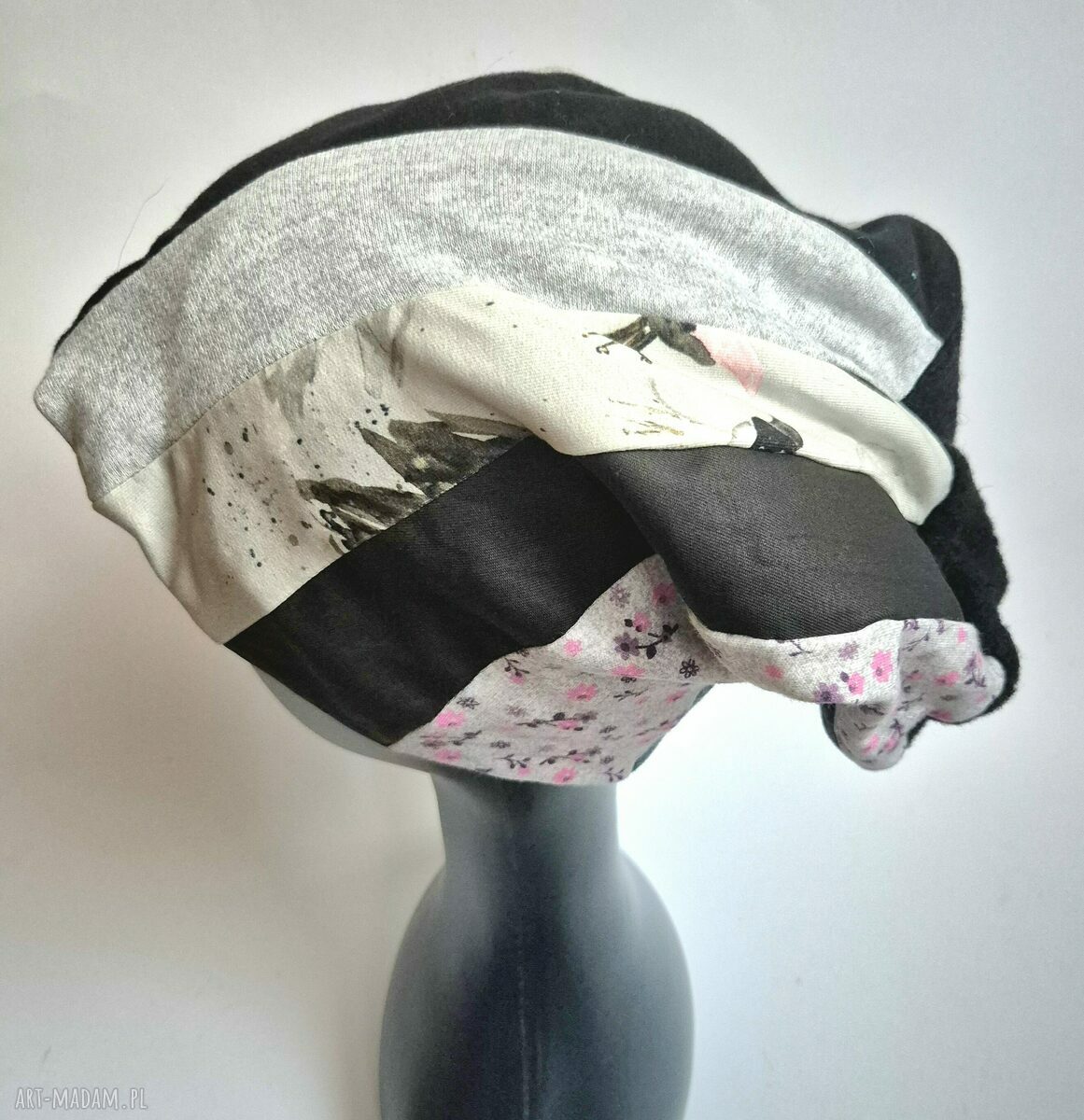 Czapka patchworkowa turbanowa boho - handmade na podszewce