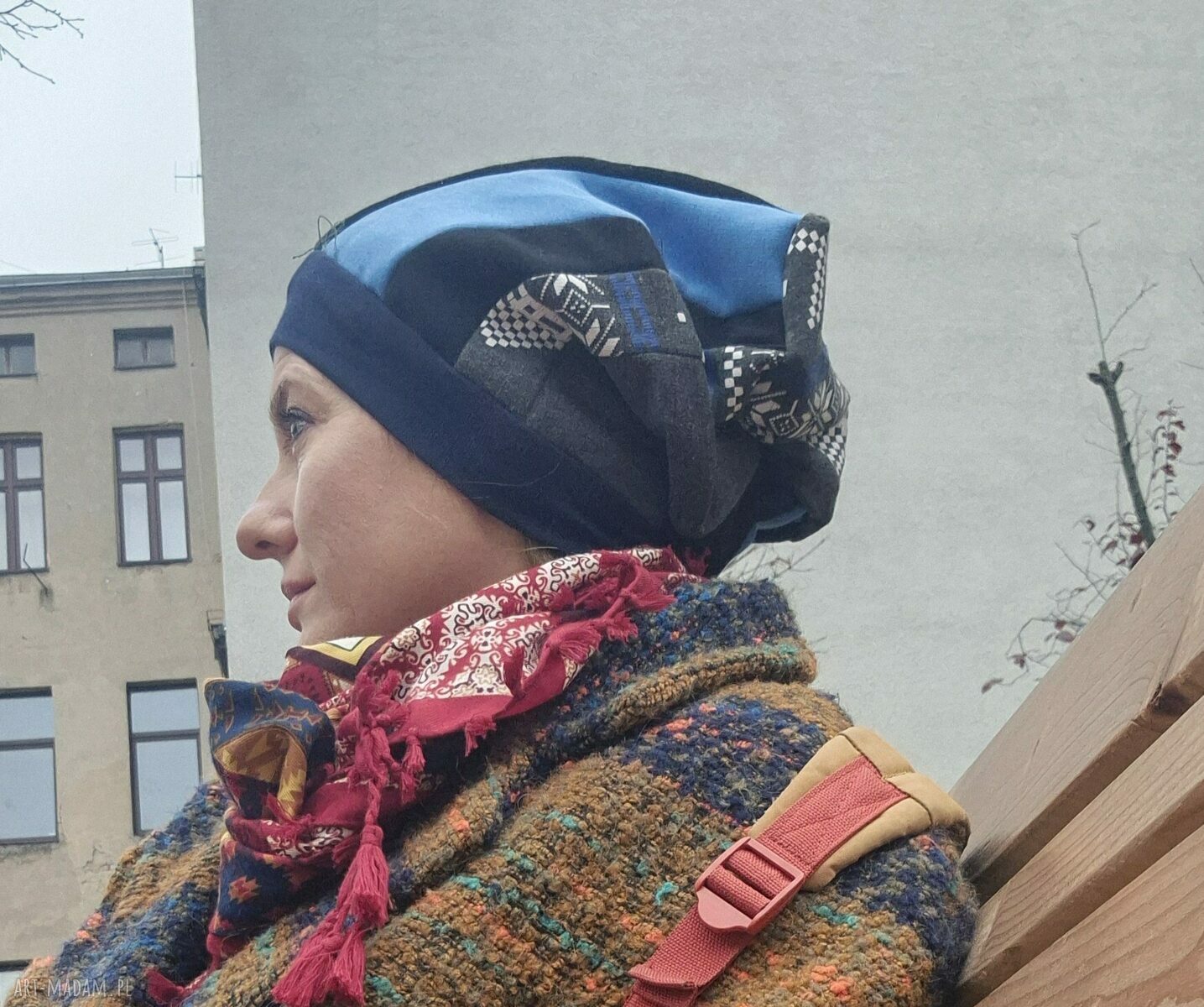 Czapka patchworkowa Ruda Klara - unisex na podszewce, ręcznie robiona