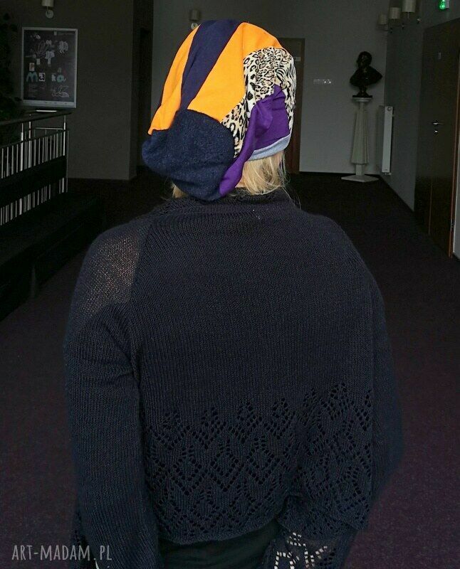 Kolorowa długa czapka patchworkowa etno boho z podszewką 59-61 cm