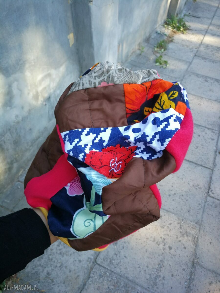 Czapka patchworkowa damska Smerfetka - podszewka i turbanowy kształt