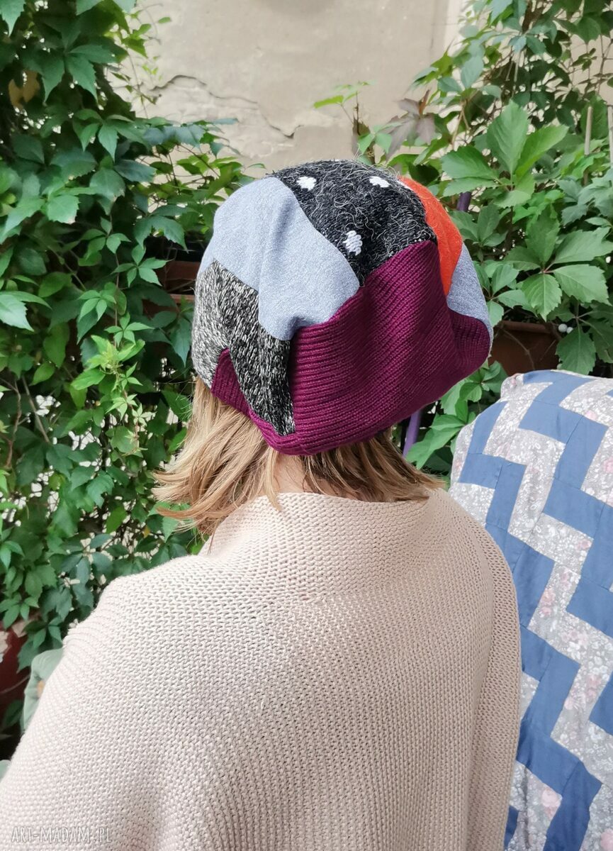 Kolorowa czapka patchworkowa boho na podszewce (etno-folk)