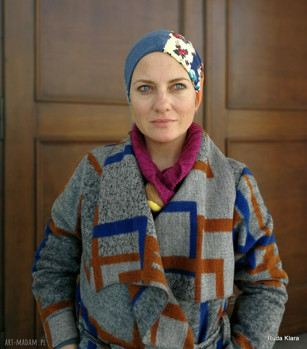 Czapka patchworkowa damska na podszewce boho - wiosna i jesień (58-59 cm)