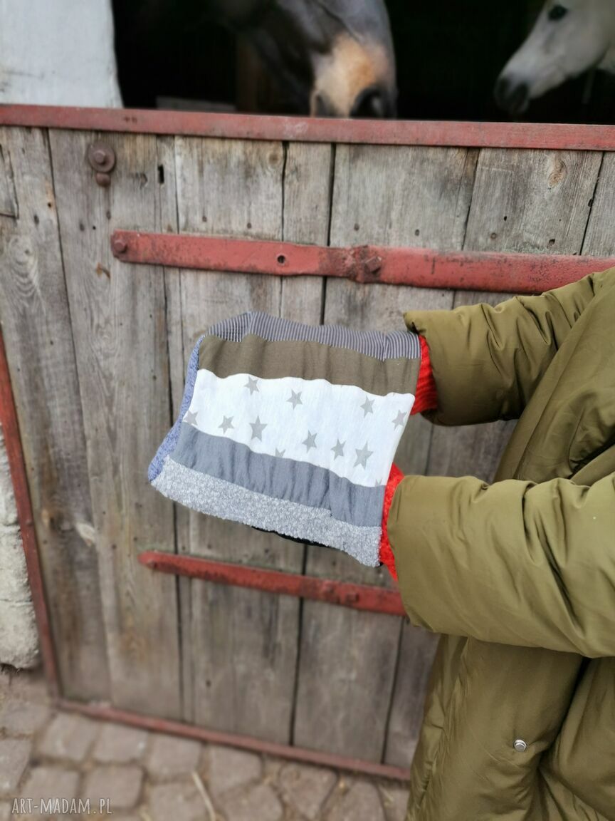 Czapka patchworkowa folk z gwiazdami i kółkami na podszewce - rozmiar 59-60 cm
