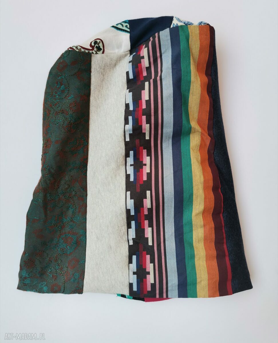 Czapka patchworkowa damska boho i etno na podszewce - rozmiar 58-59 cm