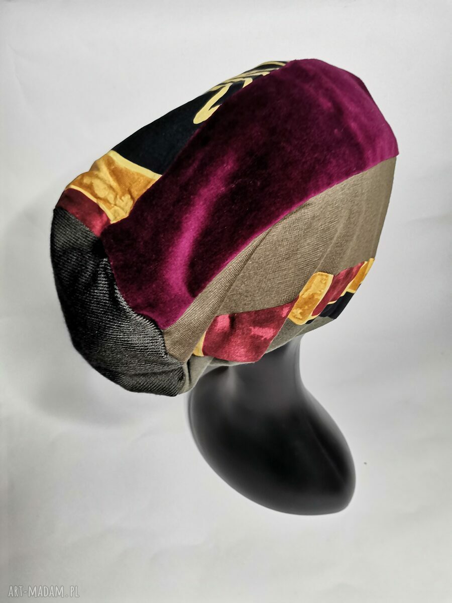Czapka patchworkowa boho folk z podszewką - rozmiar uniwersalny 58-59 cm