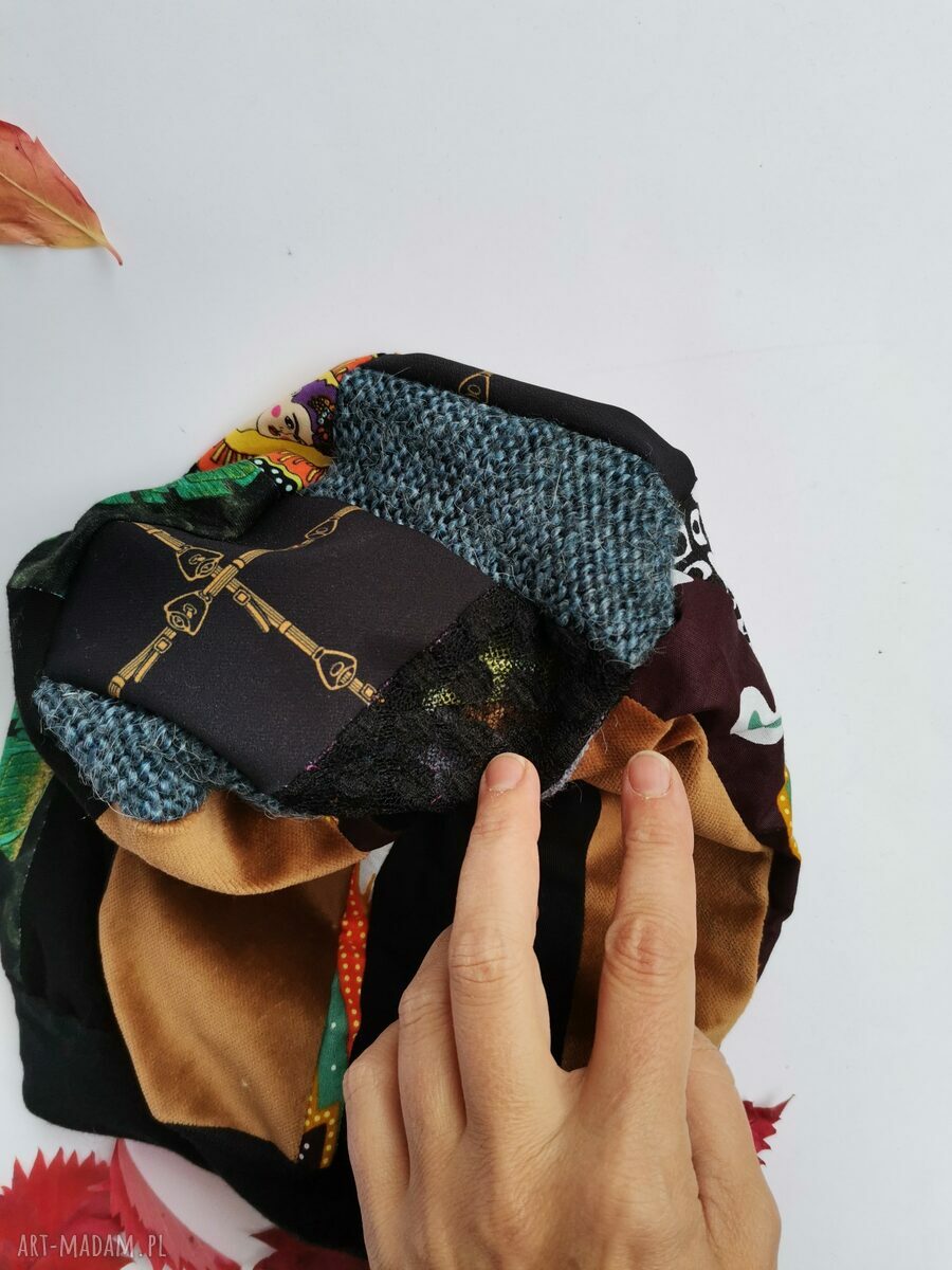 Czapka patchworkowa Frida Kahlo damska na podszewce - rozmiar uniwersalny