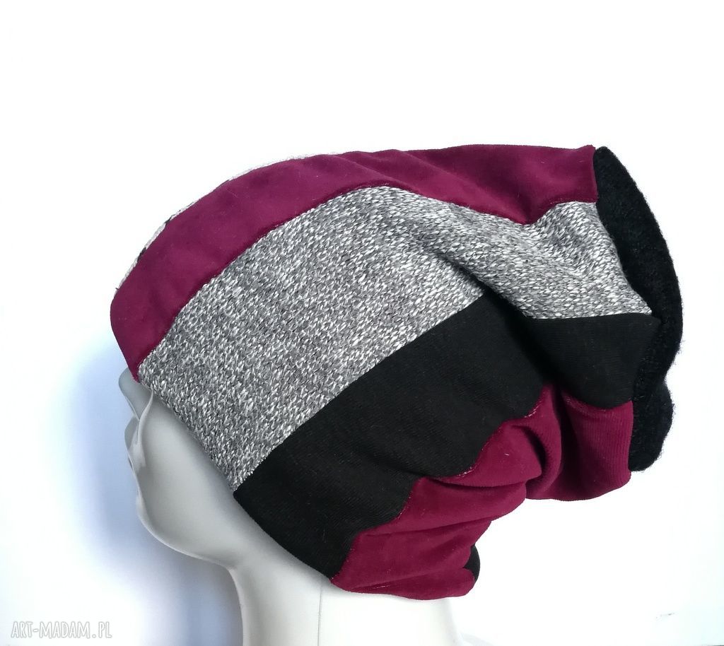 Czapka patchworkowa ciepła damska - etno boho (Ruda Klara)