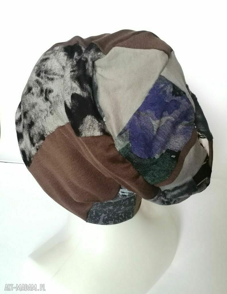 Czapka patchworkowa wiosenna na podszewce Unisex Etno Boho - rozmiar uniwersalny