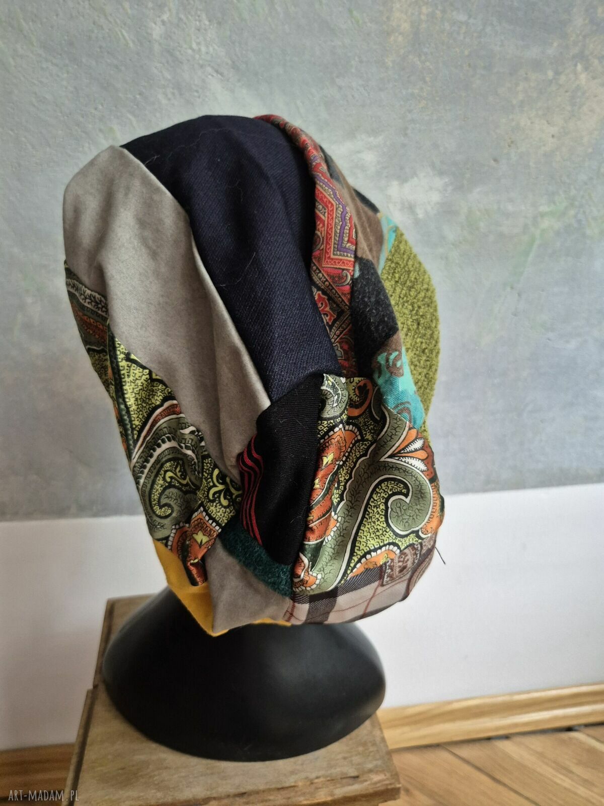 Czapka patchworkowa turbanowa Smerfetka - rozmiar uniwersalny