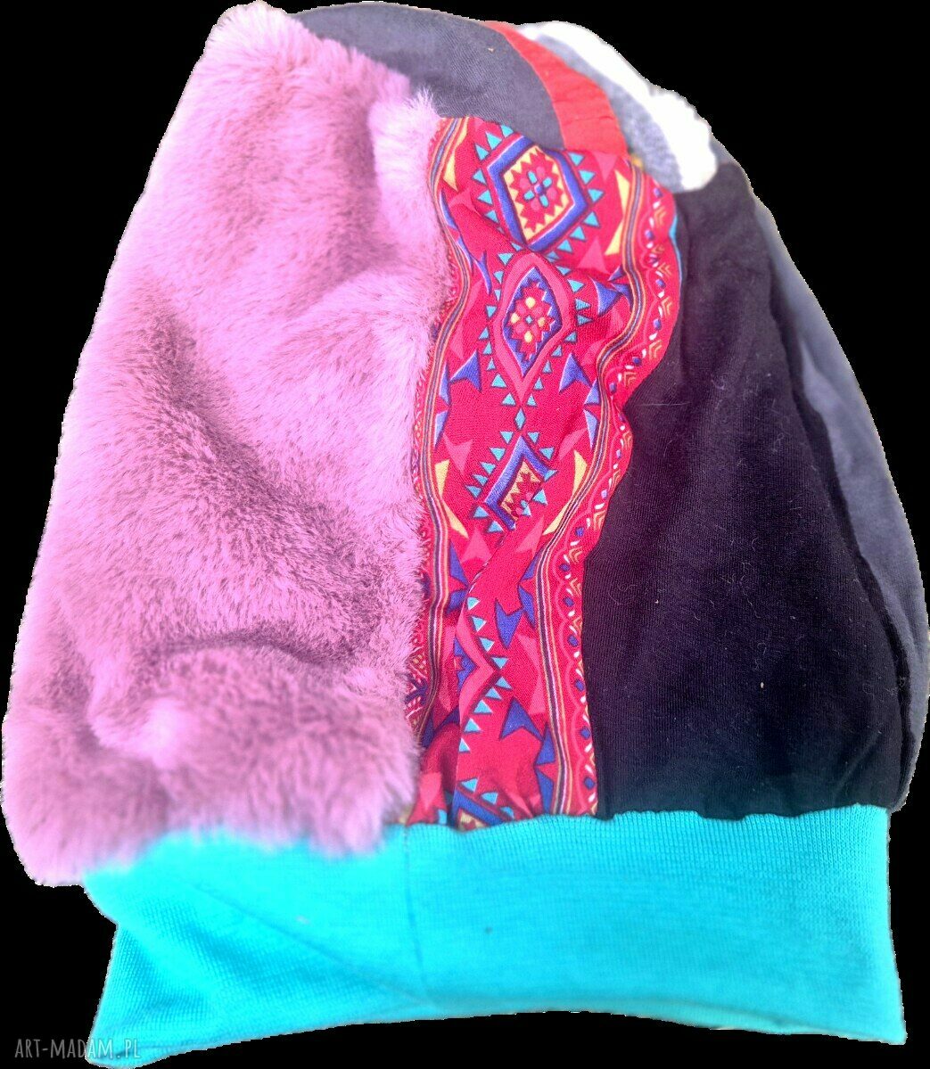 Czapka patchworkowa turban - miła i ciepła na podszewce, rozmiar uniwersalny