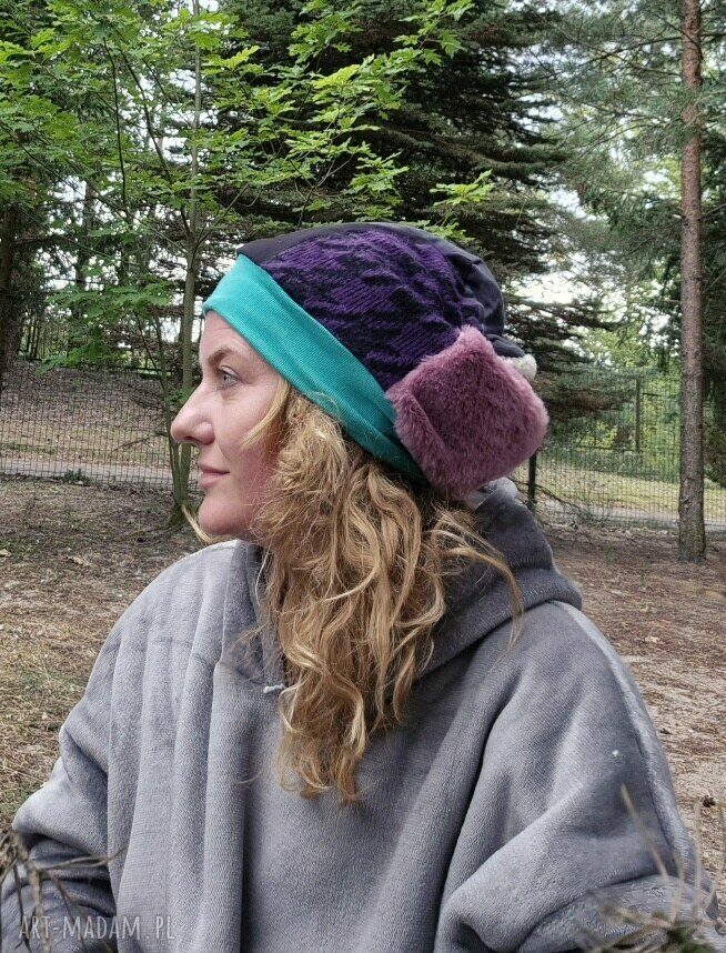 Czapka patchworkowa turban - miła i ciepła na podszewce, rozmiar uniwersalny