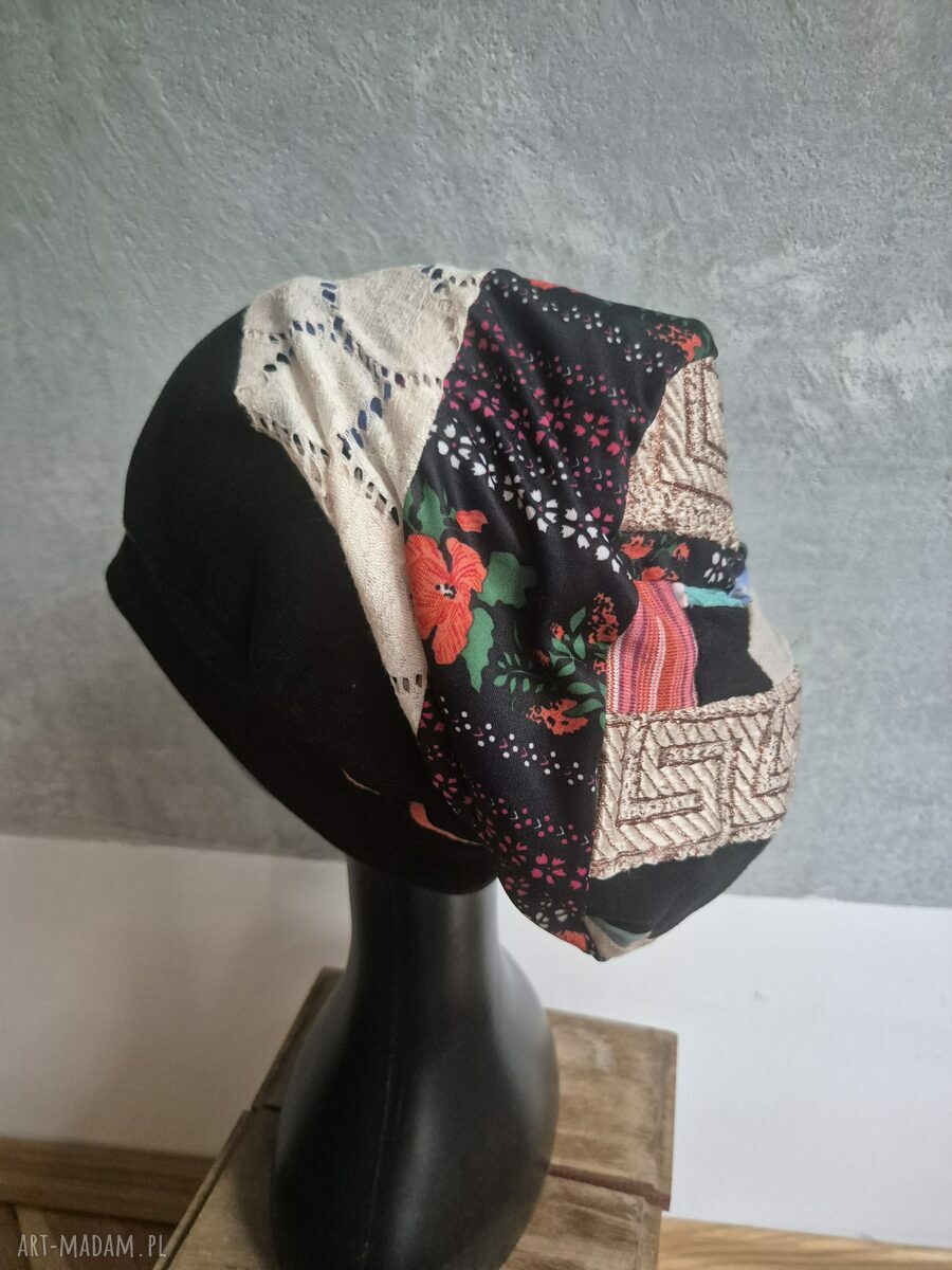 Czapka patchworkowa na podszewce - rozmiar uniwersalny, handmade