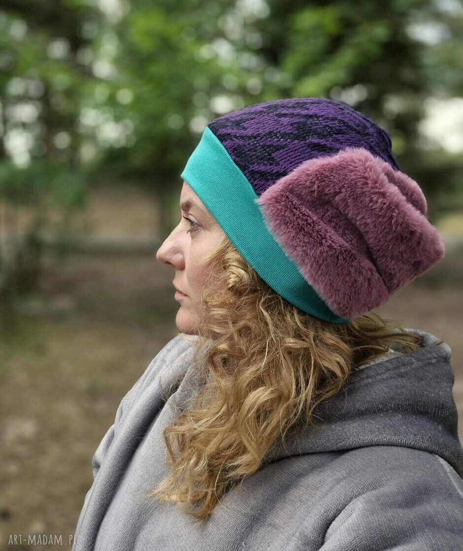 Czapka patchworkowa turban - miła i ciepła na podszewce, rozmiar uniwersalny