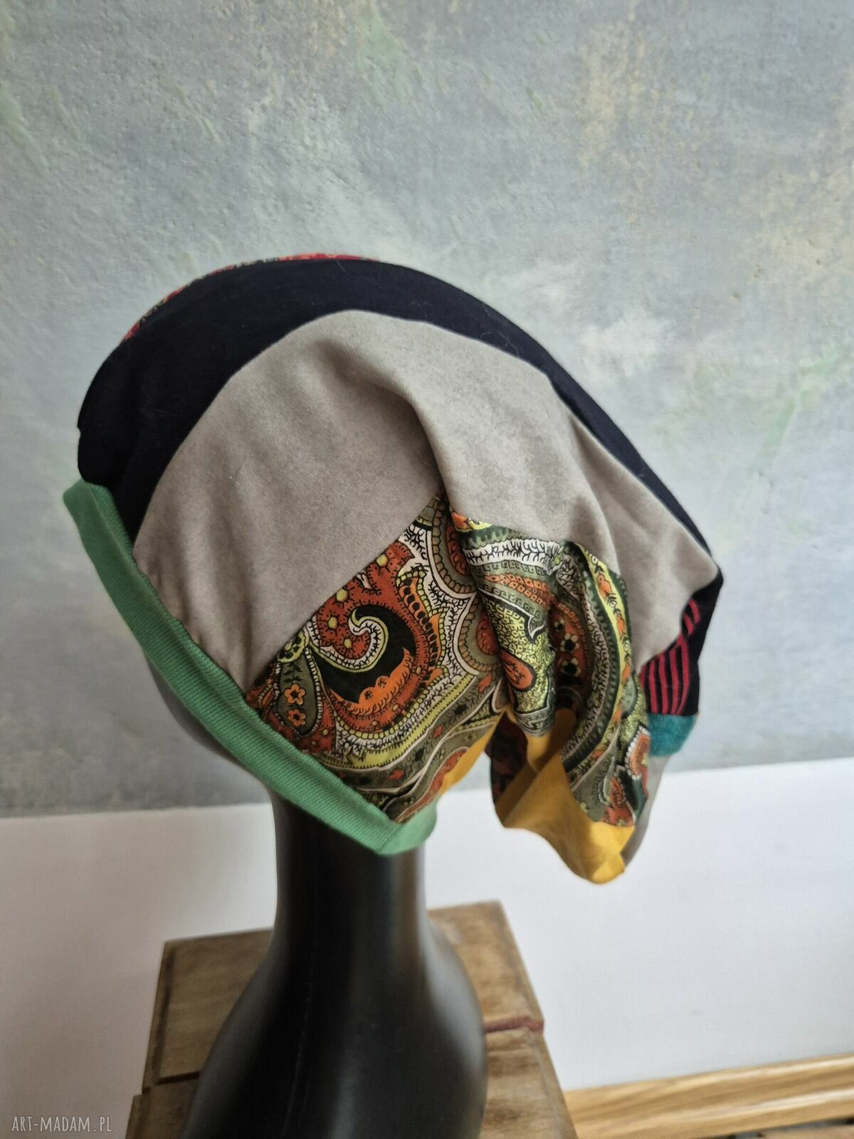Czapka patchworkowa turbanowa Smerfetka - rozmiar uniwersalny