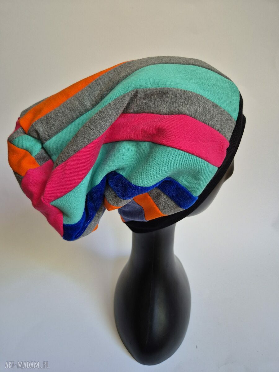 Czapka patchworkowa Frida - etno boho oversize, rozmiar uniwersalny