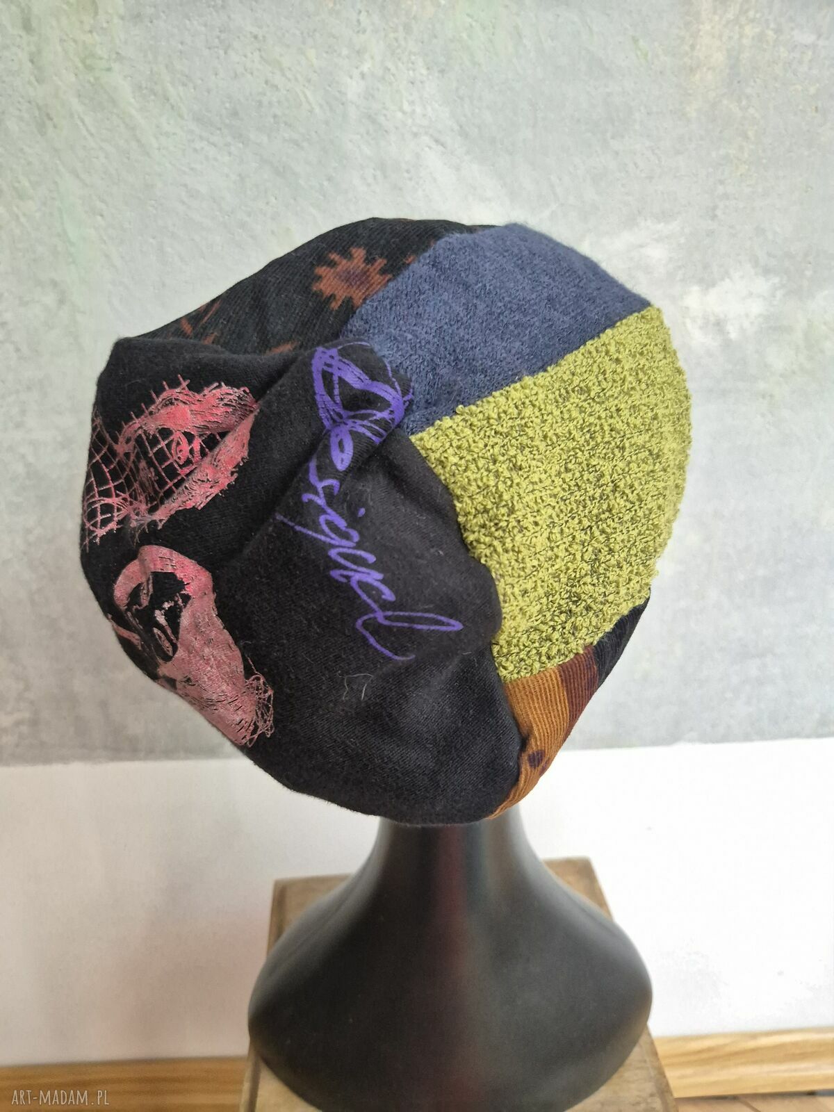 Czapka patchworkowa turbanowa na podszewce Smerfetka - rozmiar uniwersalny
