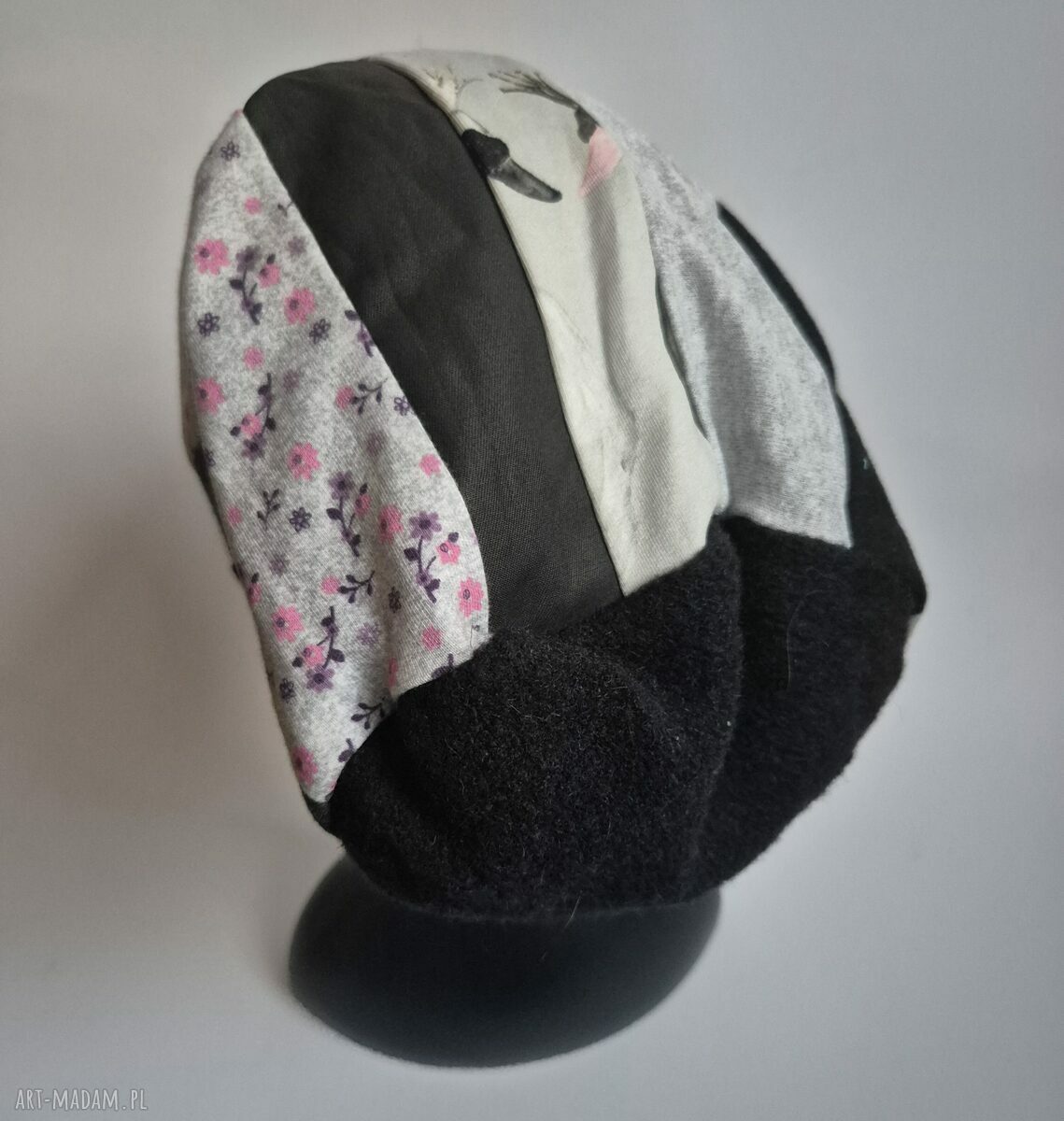 Czapka patchworkowa turbanowa boho - handmade na podszewce