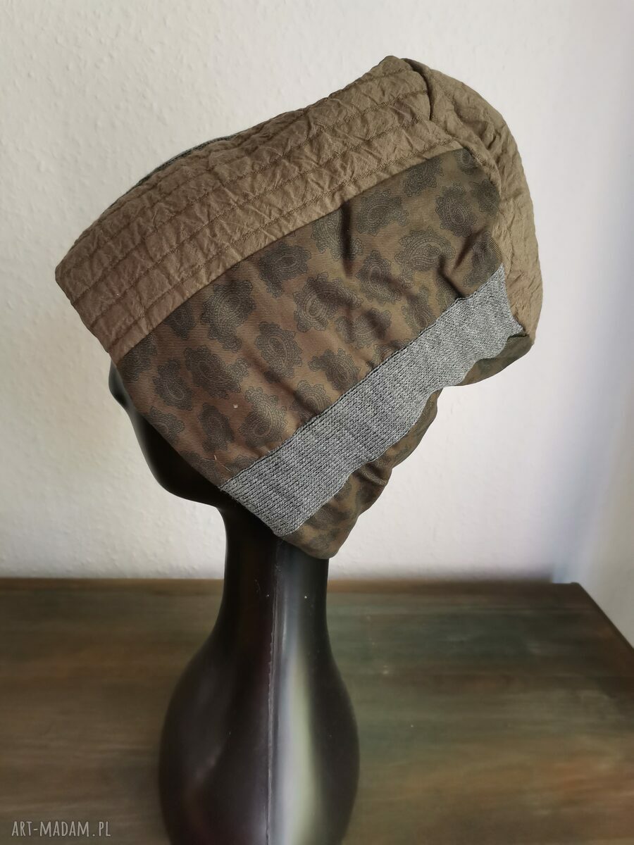 Czapka patchworkowa damska Folk Ruda Klara na podszewce
