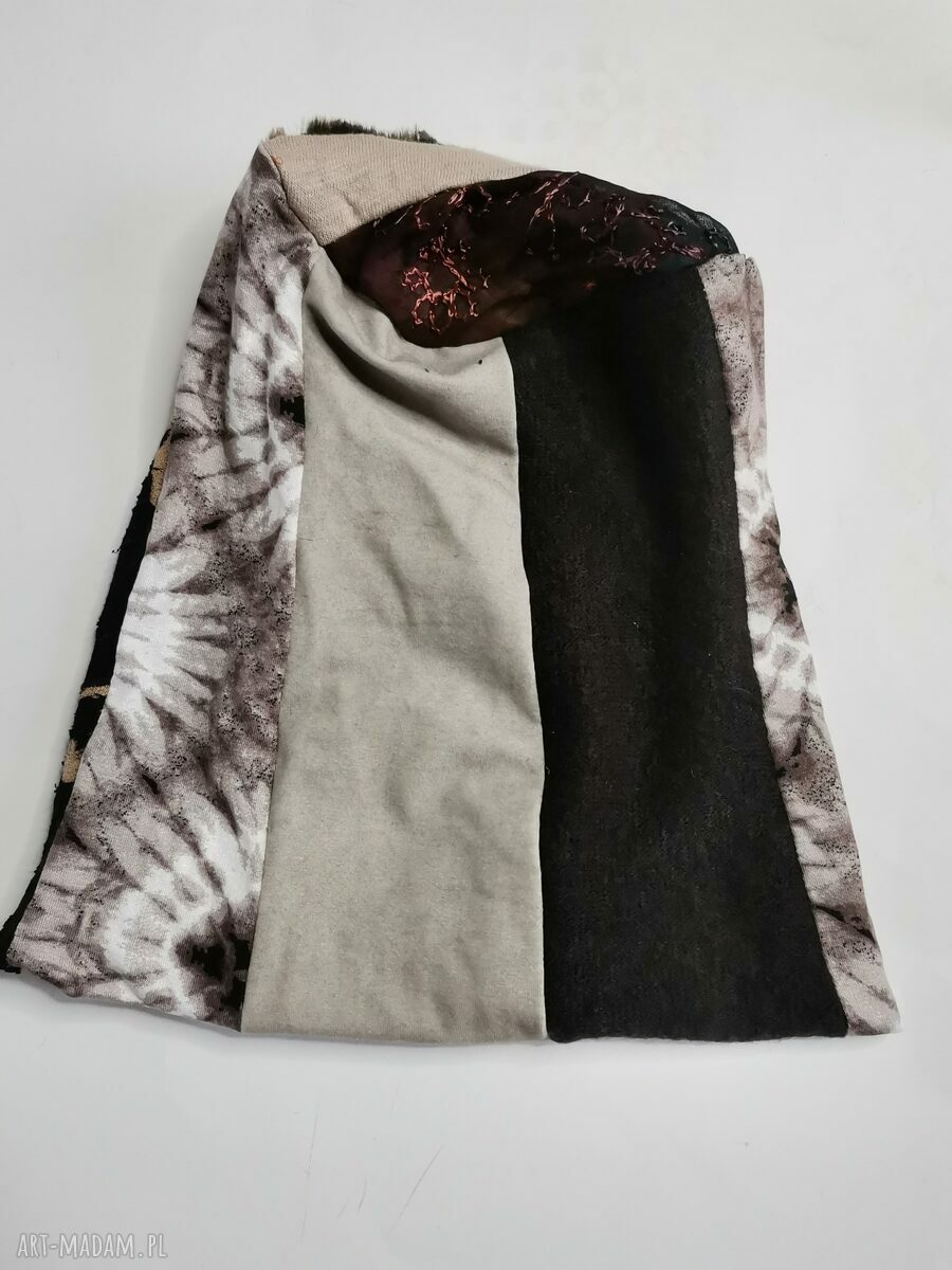 Kolorowa czapka patchworkowa Smerfetka na podszewce - ręcznie szyta w stylu boho
