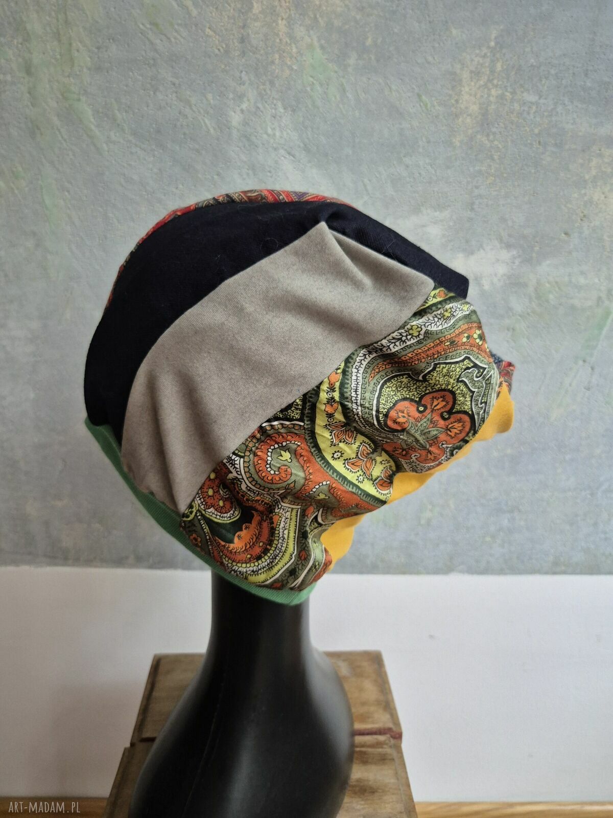 Czapka patchworkowa turbanowa Smerfetka - rozmiar uniwersalny