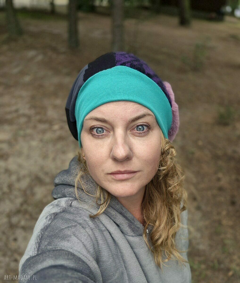 Czapka patchworkowa turban - miła i ciepła na podszewce, rozmiar uniwersalny