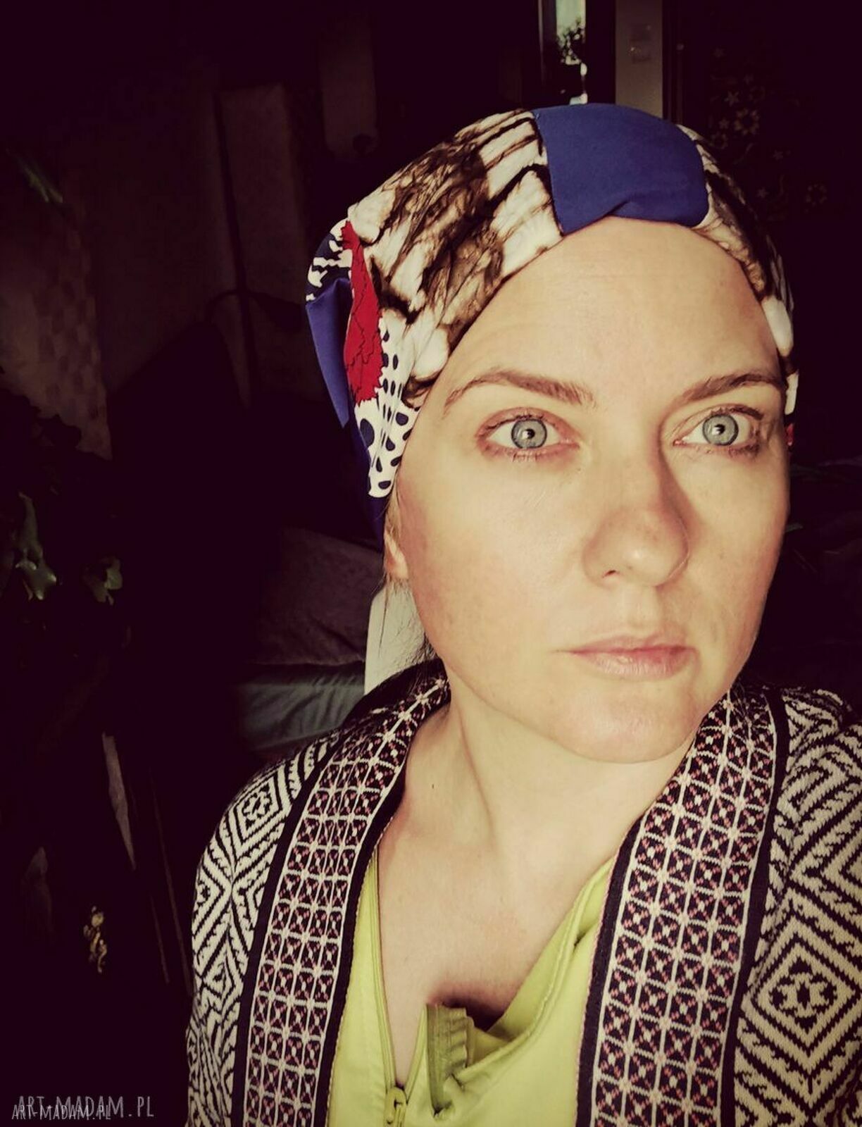 Czapka patchworkowa damska 57-58 na podszewce - boho folk