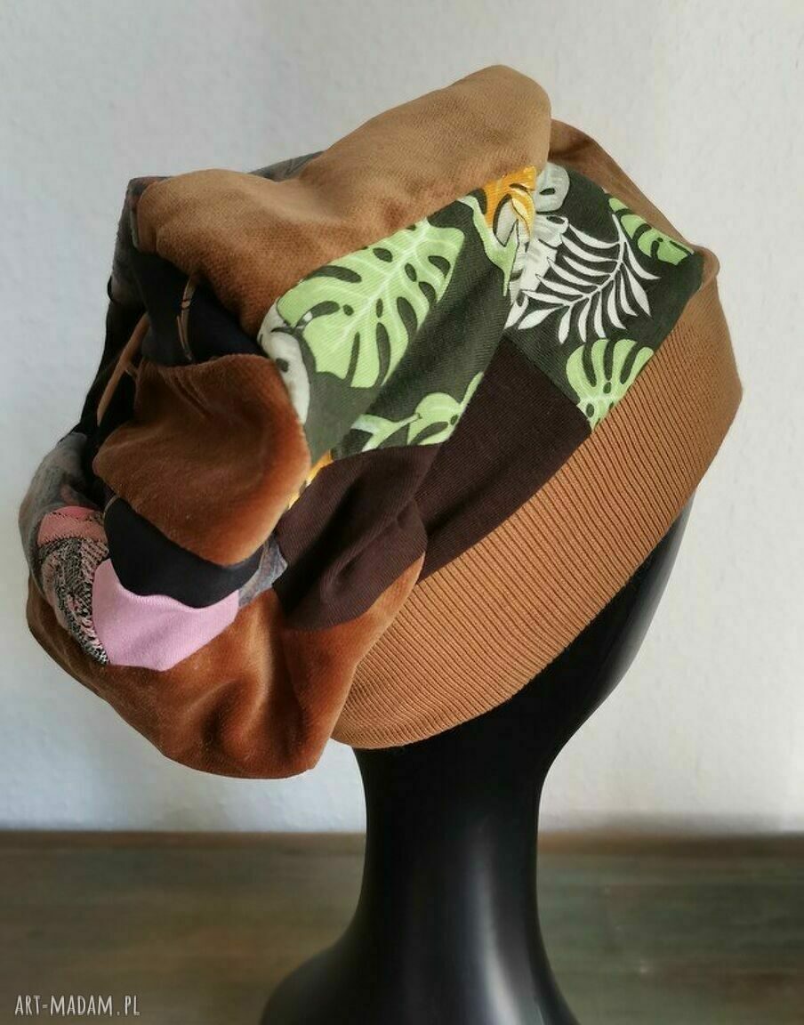 Czapka patchworkowa na podszewce - rozmiar uniwersalny w klimacie boho i folk