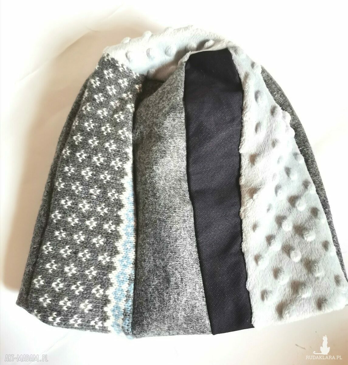 Czapka patchworkowa boho folk na podszewce - rozmiar uniwersalny