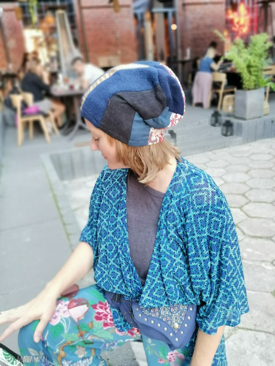 Kolorowa czapka patchworkowa boho na podszewce - rozmiar uniwersalny (box A1)