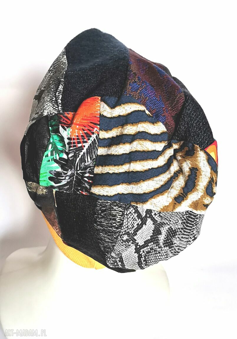 Czapka patchworkowa Smerfetka 57-59 cm - folk rower etno boho (podszewka)