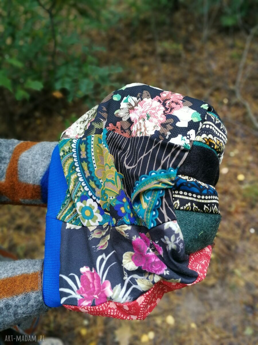 Czapka patchworkowa na podszewce Smerfetka - rozmiar 57-58 cm