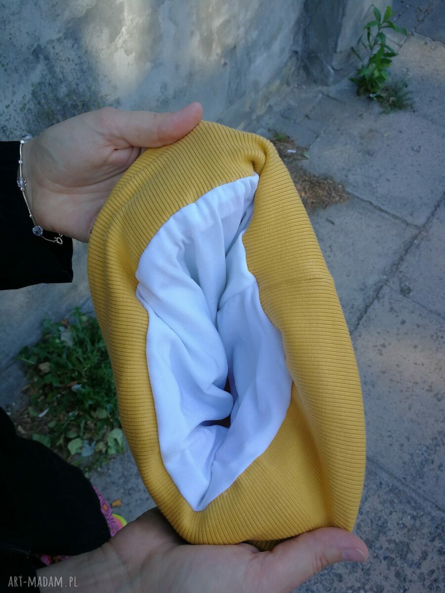 Czapka patchworkowa damska Smerfetka - podszewka i turbanowy kształt