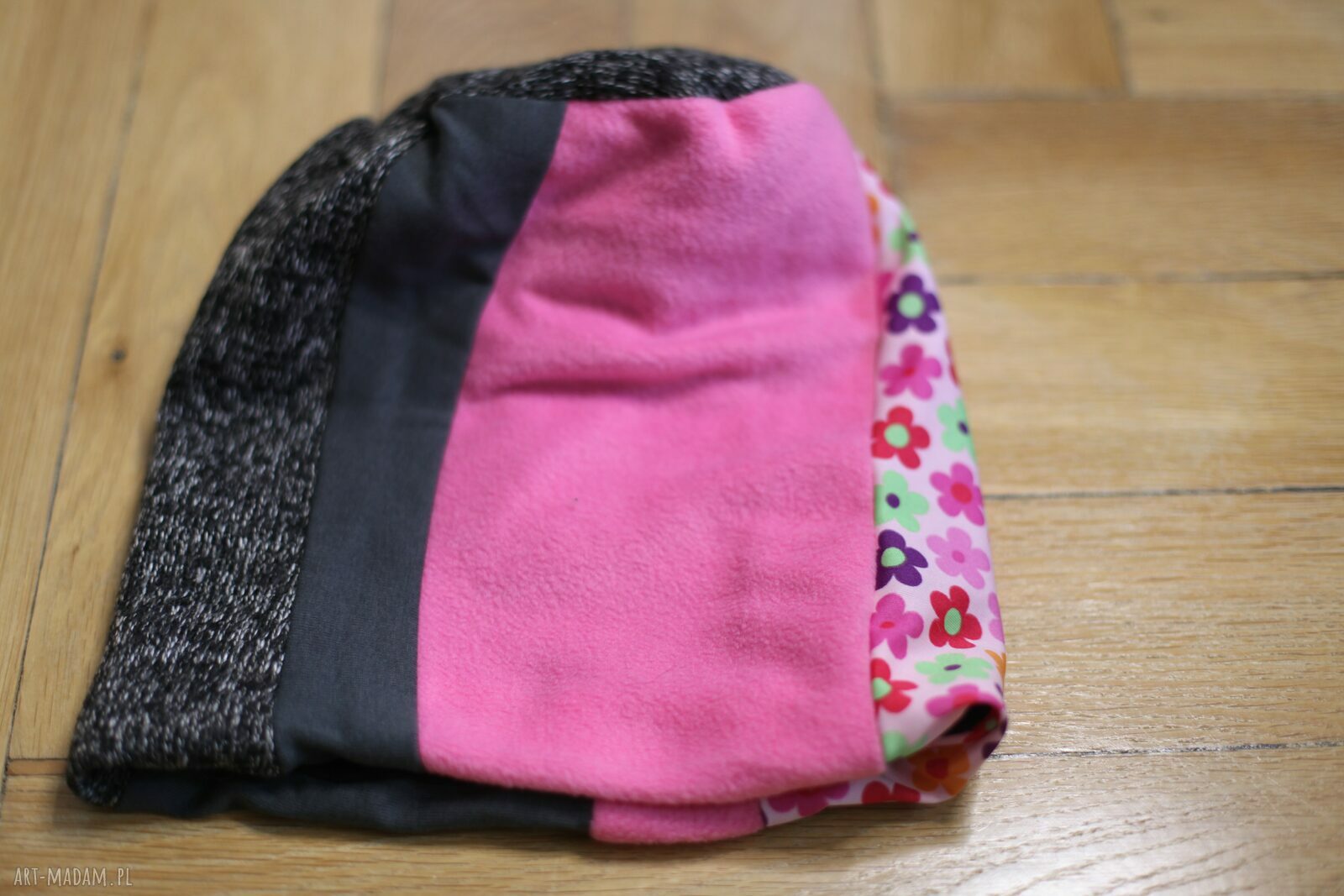 Czapka patchworkowa boho folk w kwiaty - rozmiar 57-59 cm