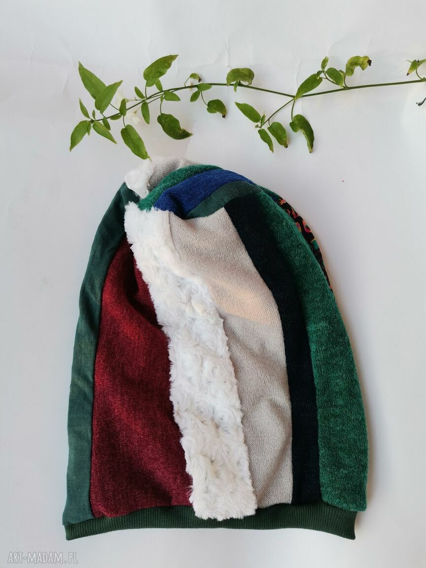 Kolorowa czapka patchworkowa Smerfetka folk boho na podszewce - one size