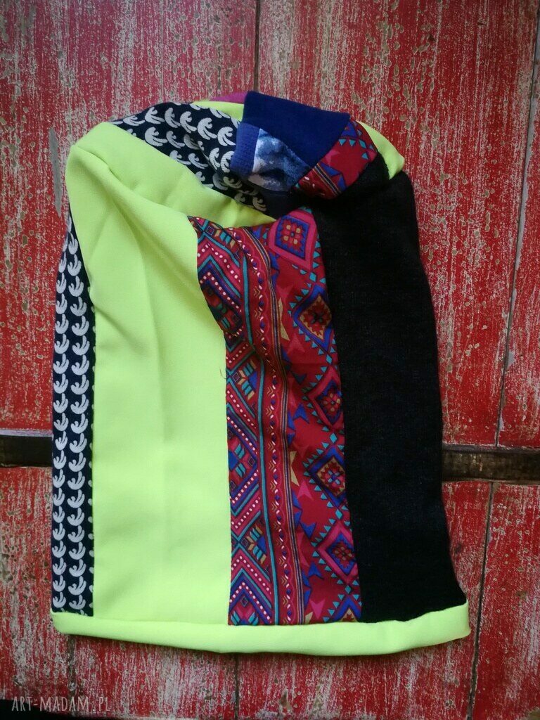 Czapka patchworkowa Smerfetka dla kobiet na podszewce - boho etno, rozmiar 57