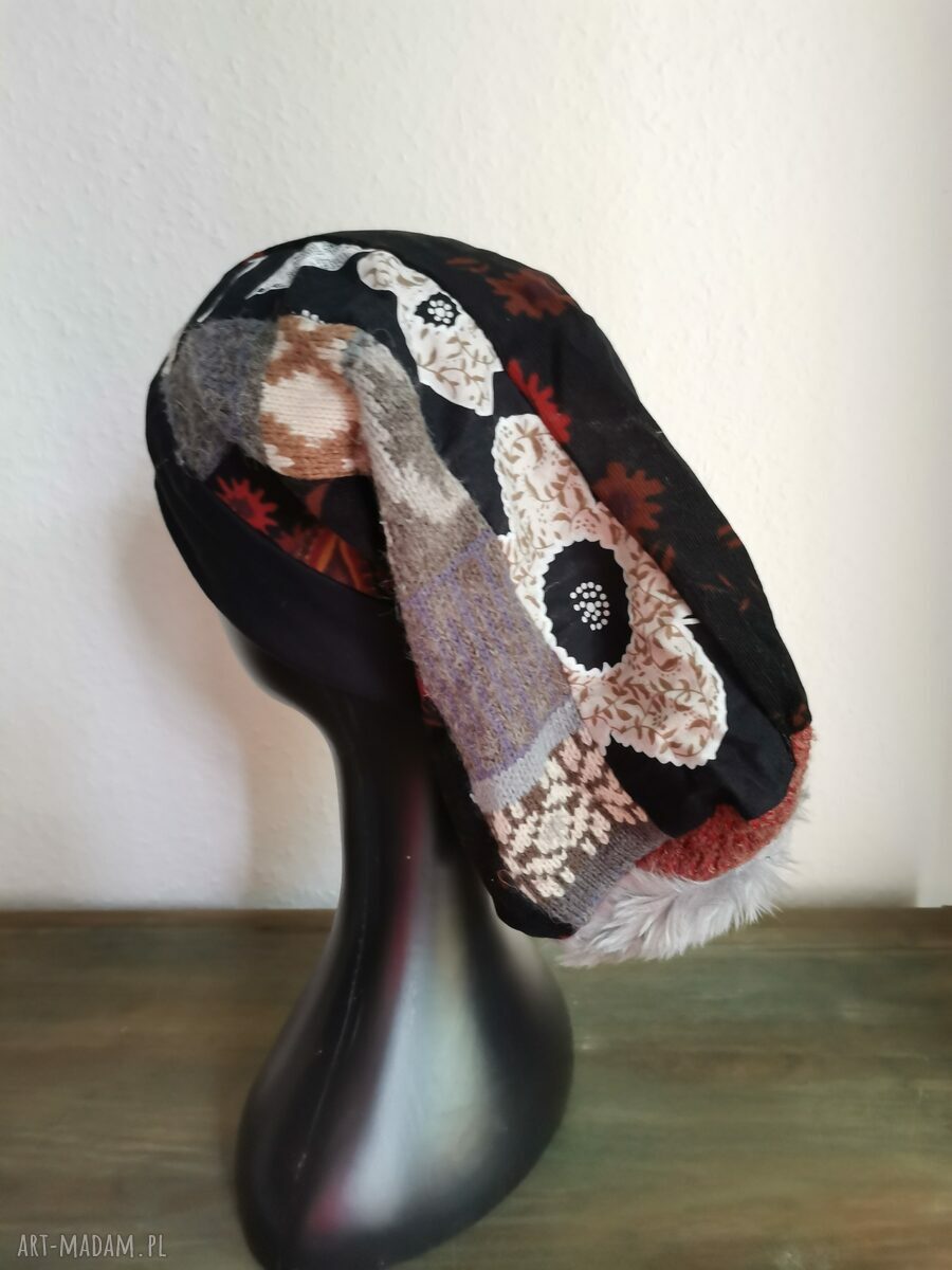 Czapka patchworkowa Smerfetka Boho na podszewce - rozmiar 57-58 cm
