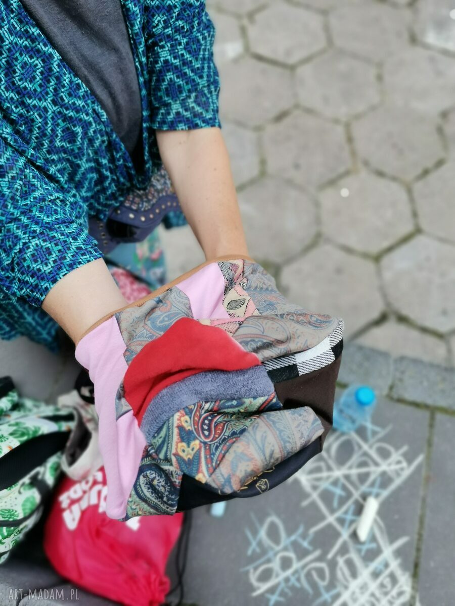 Długa czapka patchworkowa „Smerfetka” damska na podszewce - rozmiar uniwersalny
