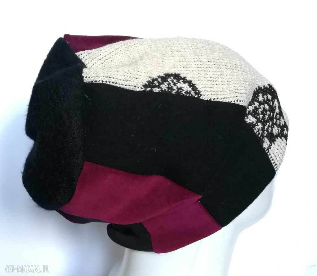 Czapka patchworkowa ciepła damska - etno boho (Ruda Klara)
