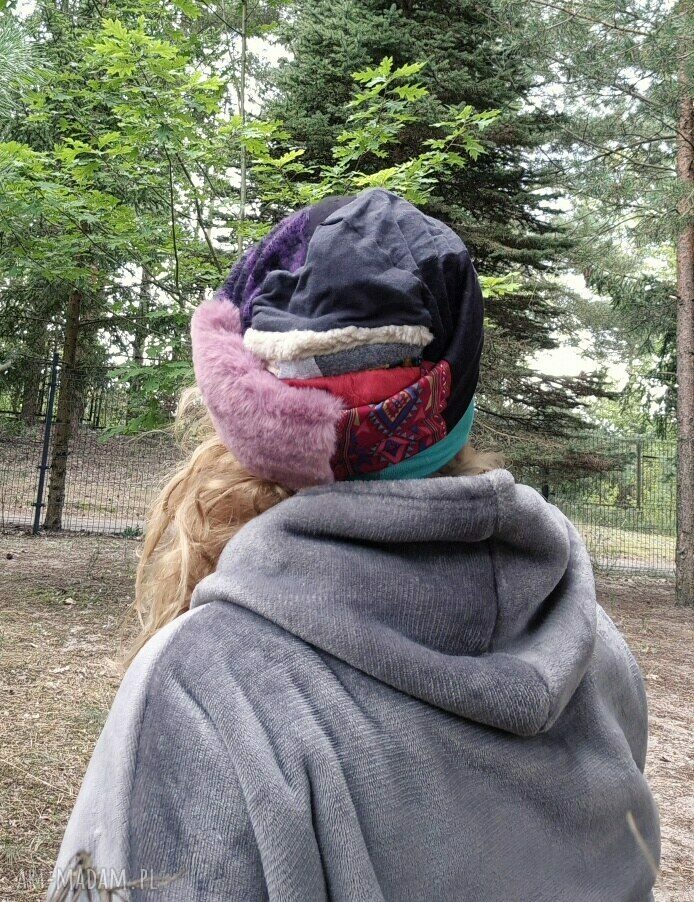 Czapka patchworkowa turban - miła i ciepła na podszewce, rozmiar uniwersalny