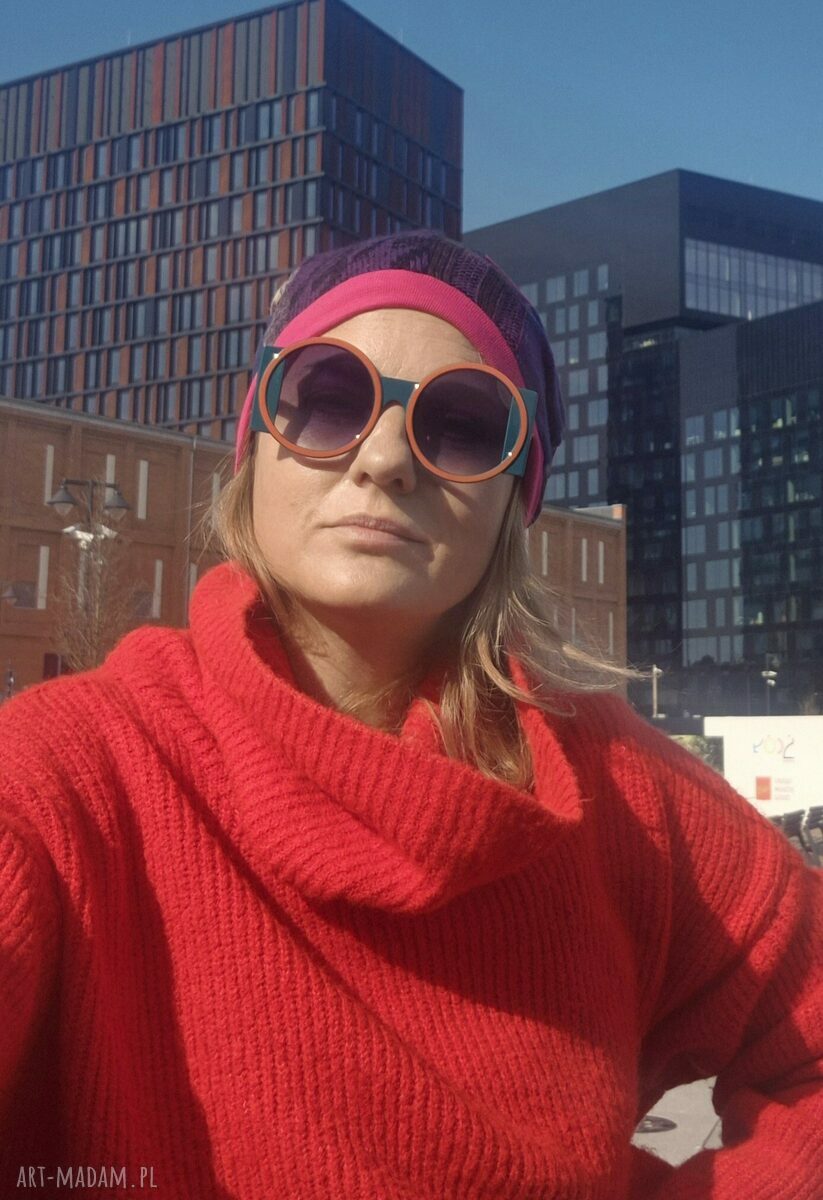 Kolorowa czapka patchworkowa Smerfetka na podszewce - rozmiar uniwersalny