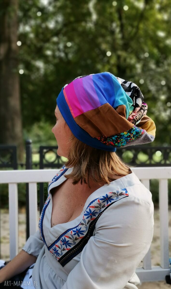 Czapka patchworkowa etno boho folk na podszewce - rozmiar uniwersalny