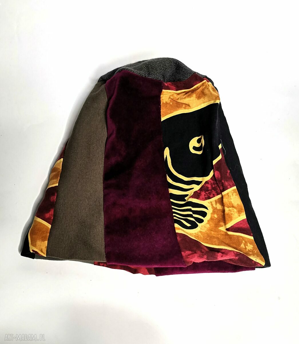 Czapka patchworkowa boho folk z podszewką - rozmiar uniwersalny 58-59 cm