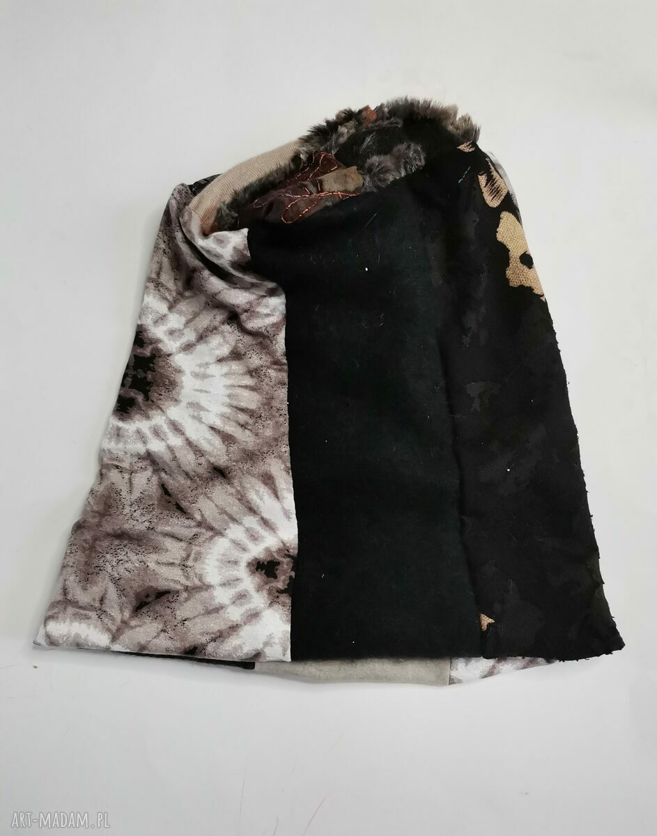 Kolorowa czapka patchworkowa Smerfetka na podszewce - ręcznie szyta w stylu boho