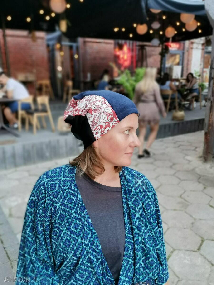 Kolorowa czapka patchworkowa boho na podszewce - rozmiar uniwersalny (box A1)