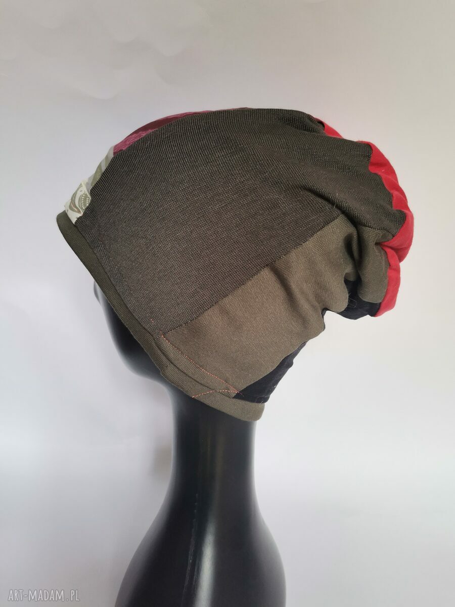 Czapka patchworkowa krótka one size na podszewce - boho etno