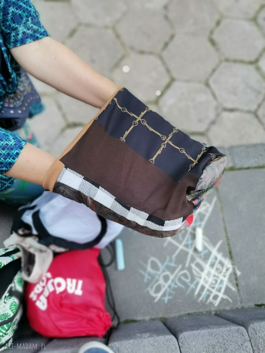 Długa czapka patchworkowa „Smerfetka” damska na podszewce - rozmiar uniwersalny